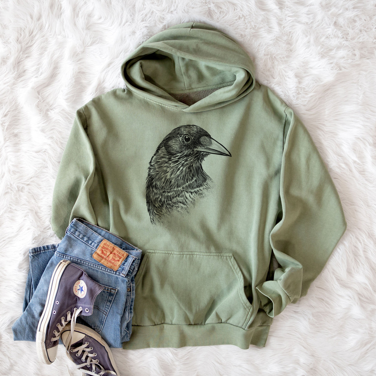 American Crow Bust - Corvus brachyrhynchos  - Urban Heavyweight Hoodie