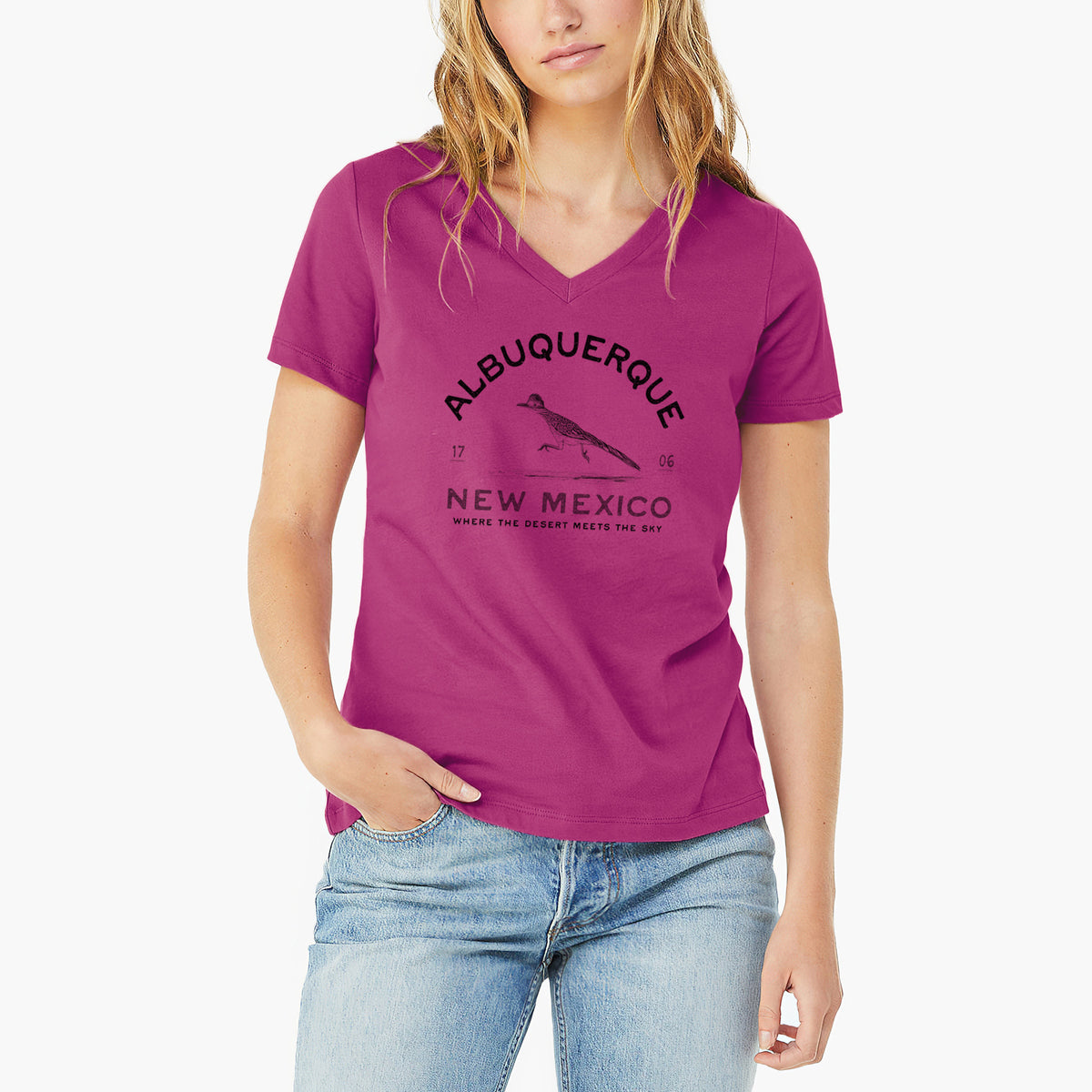 Albuquerque New Mexico Roadrunner - Women&#39;s Lightweight Relaxed Fit 100% Cotton V-neck