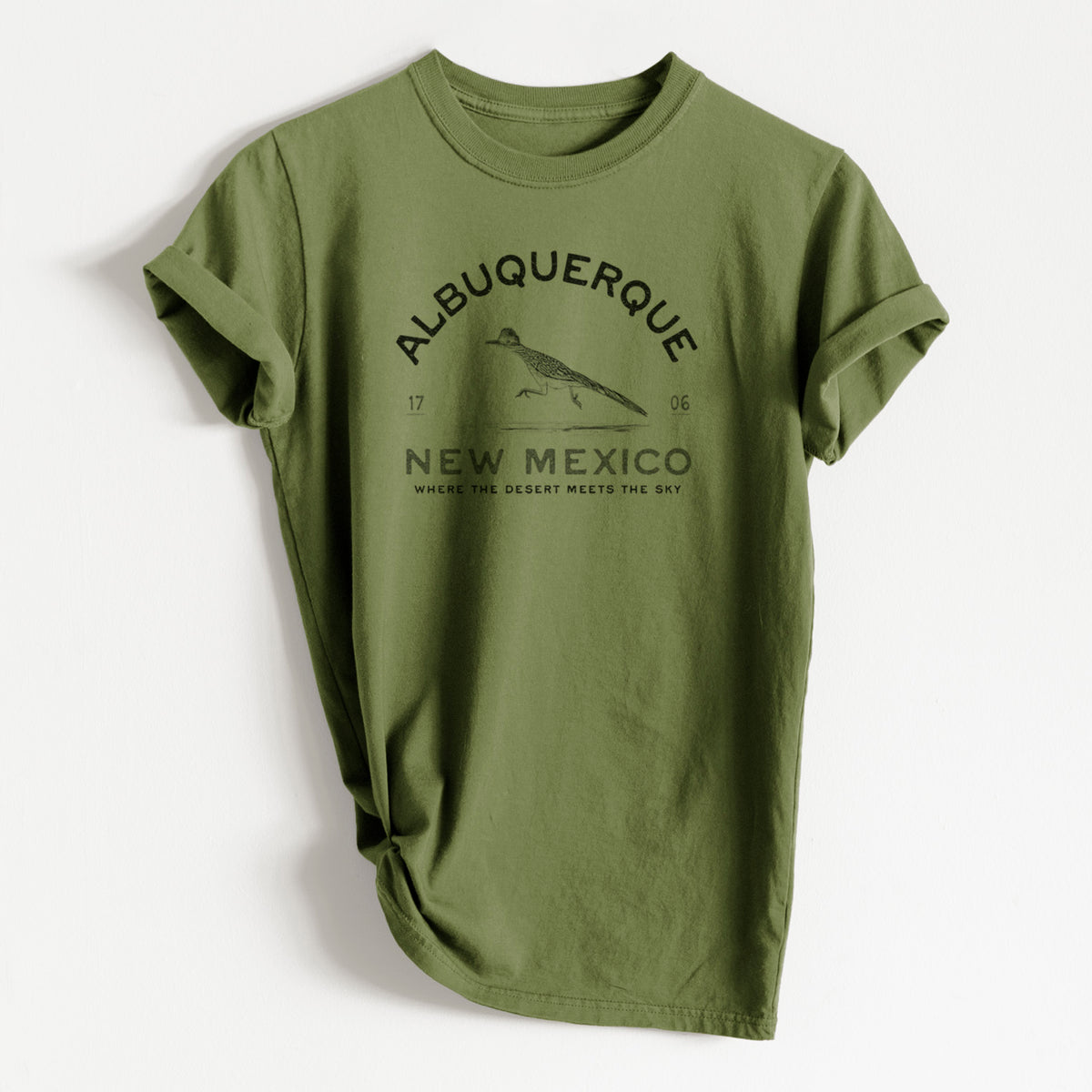 Albuquerque New Mexico Roadrunner - Heavyweight Men&#39;s 100% Organic Cotton Tee