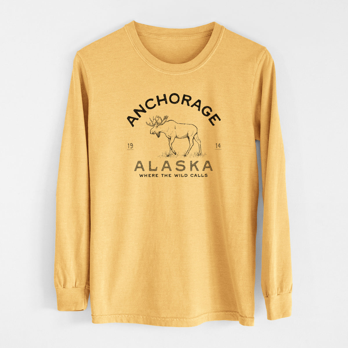 Anchorage Alaska Moose - Men&#39;s Heavyweight 100% Cotton Long Sleeve