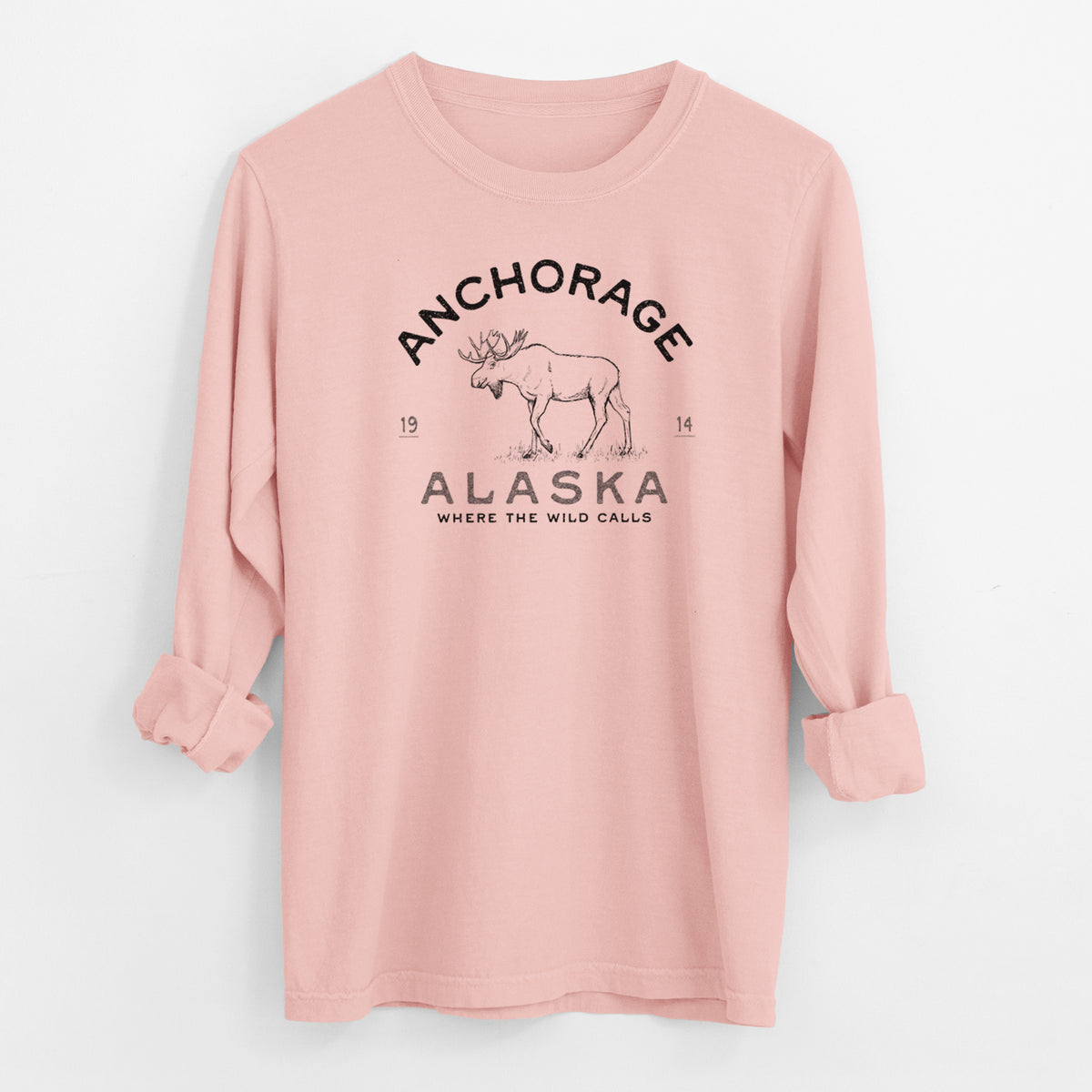 Anchorage Alaska Moose - Men&#39;s Heavyweight 100% Cotton Long Sleeve