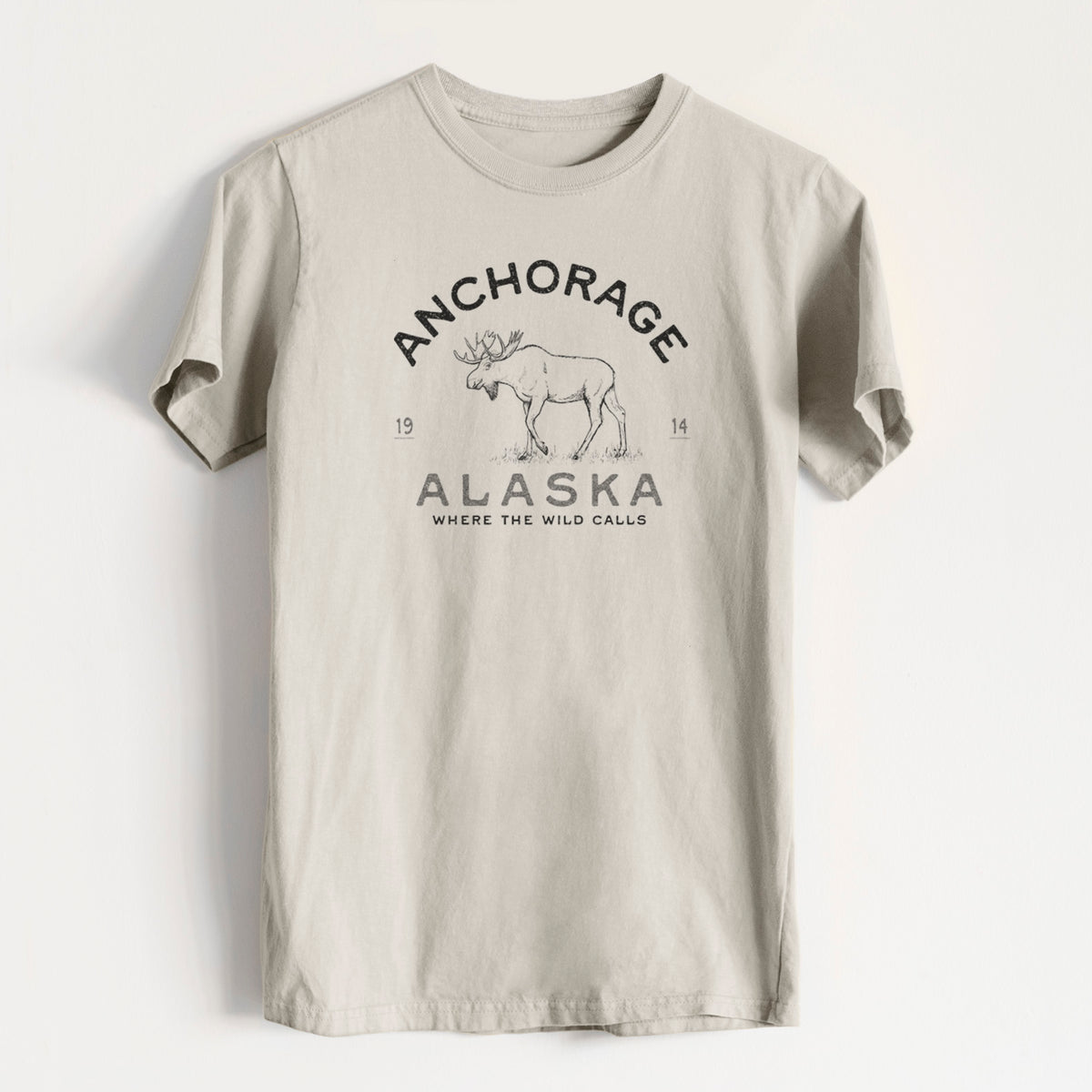 Anchorage Alaska Moose - Heavyweight Men&#39;s 100% Organic Cotton Tee