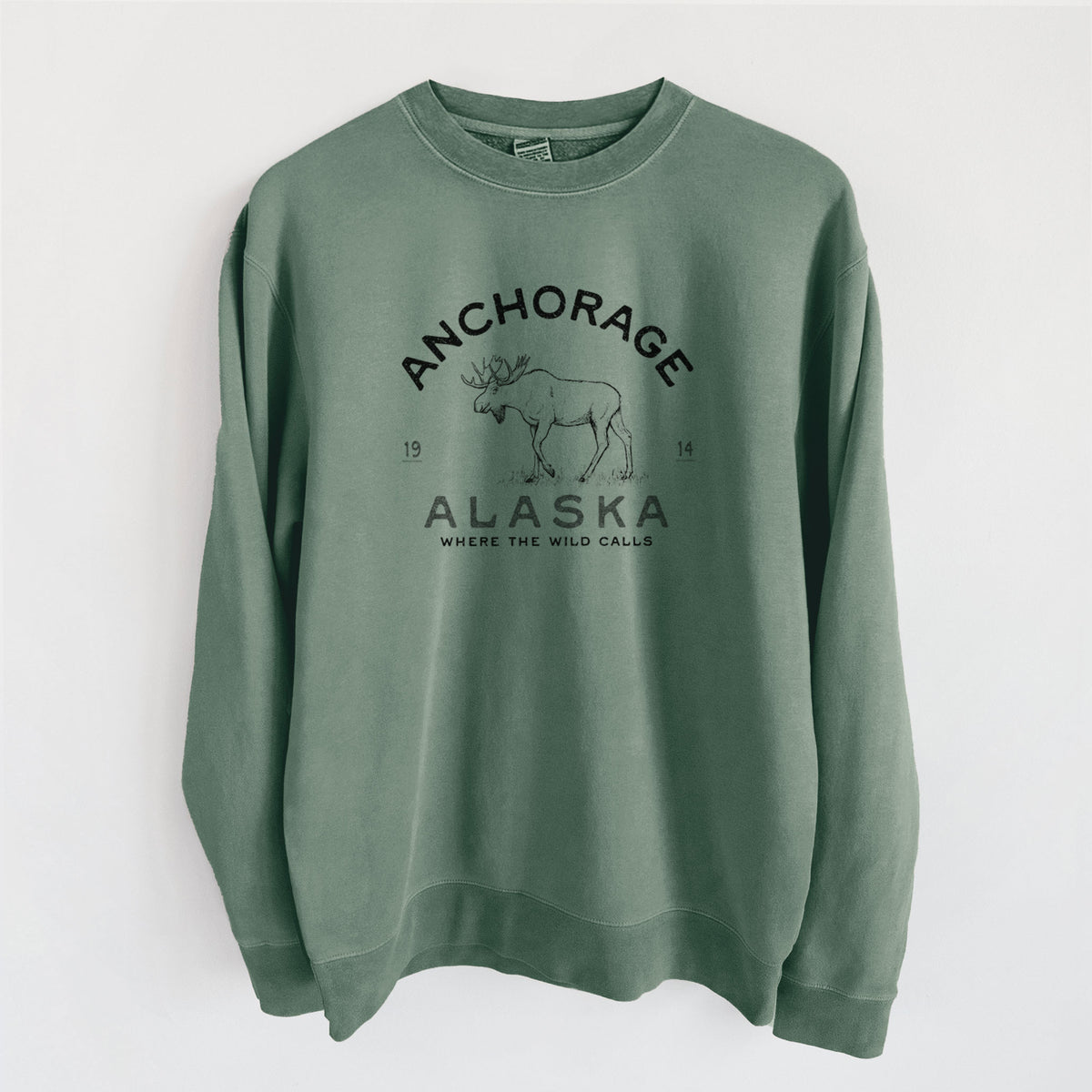 Anchorage Alaska Moose - Unisex Pigment Dyed Crew Sweatshirt