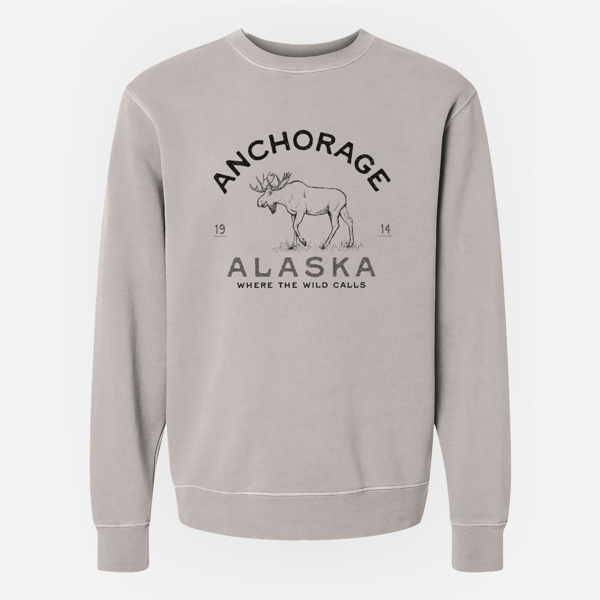 Anchorage Alaska Moose - Unisex Pigment Dyed Crew Sweatshirt