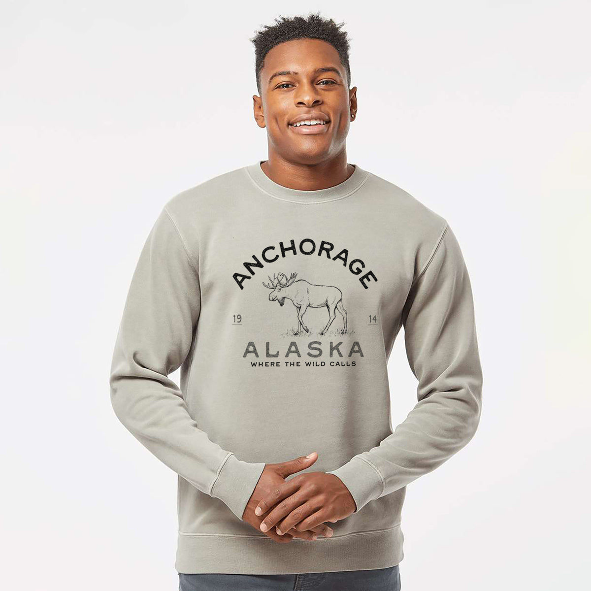 Anchorage Alaska Moose - Unisex Pigment Dyed Crew Sweatshirt