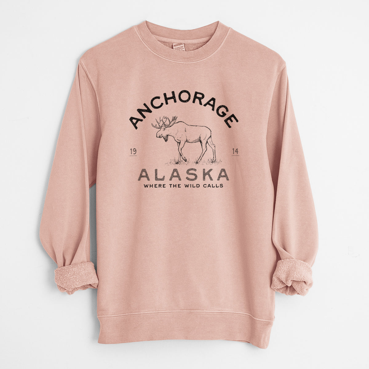 Anchorage Alaska Moose - Unisex Pigment Dyed Crew Sweatshirt