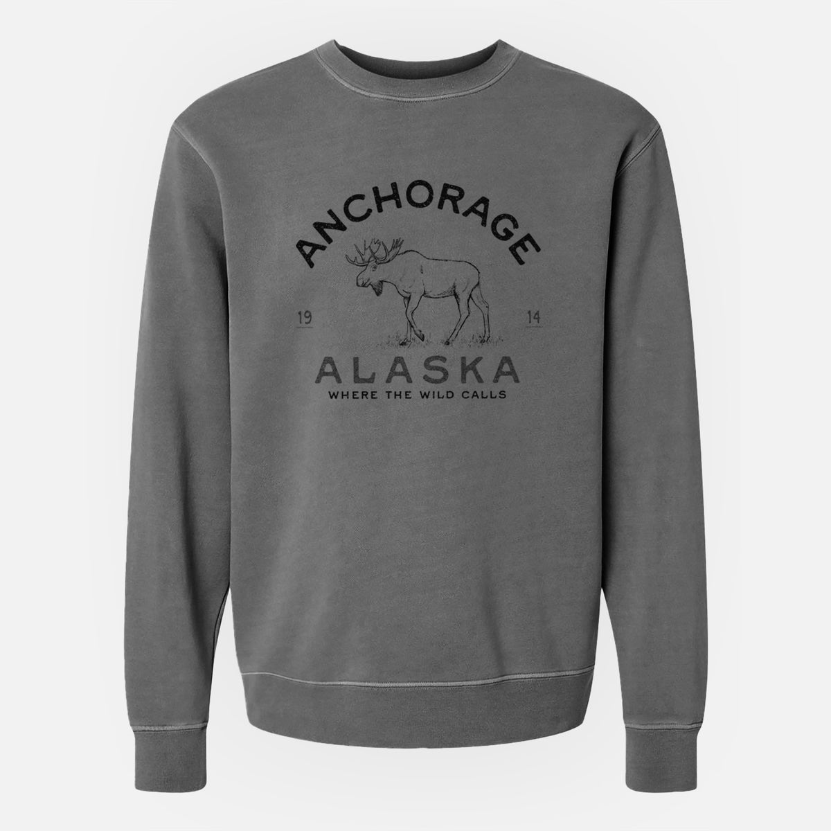 Anchorage Alaska Moose - Unisex Pigment Dyed Crew Sweatshirt