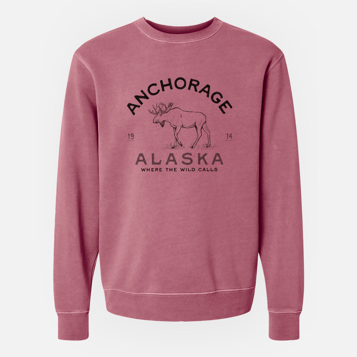 Anchorage Alaska Moose - Unisex Pigment Dyed Crew Sweatshirt