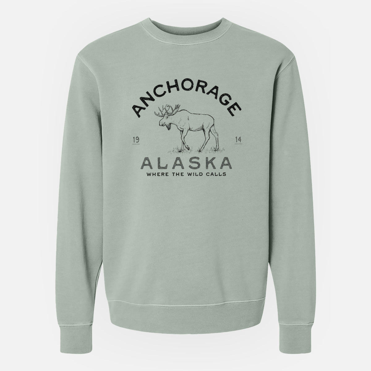 Anchorage Alaska Moose - Unisex Pigment Dyed Crew Sweatshirt