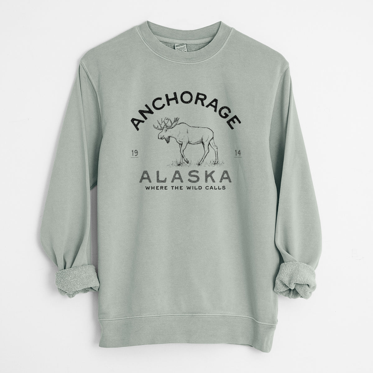 Anchorage Alaska Moose - Unisex Pigment Dyed Crew Sweatshirt