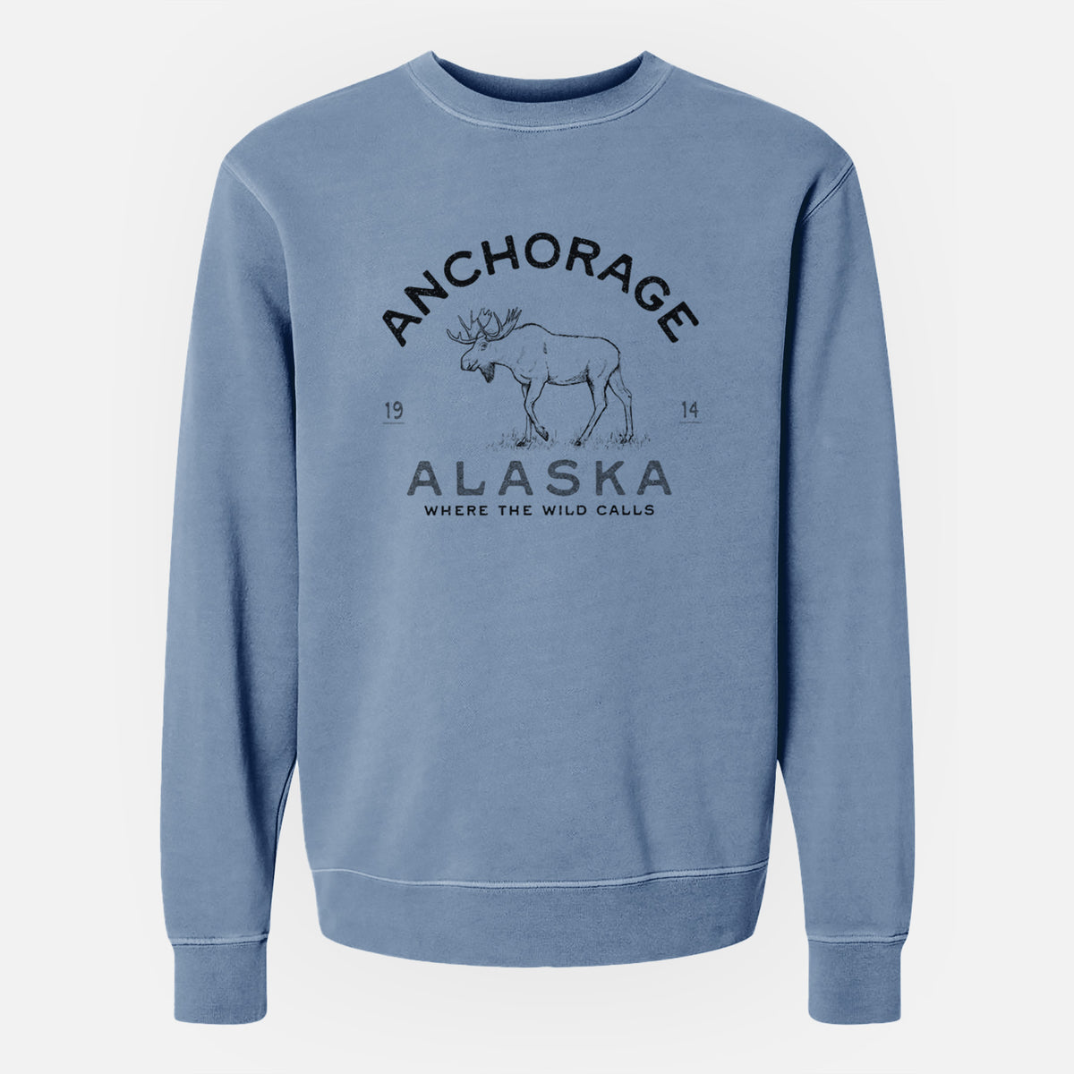 Anchorage Alaska Moose - Unisex Pigment Dyed Crew Sweatshirt