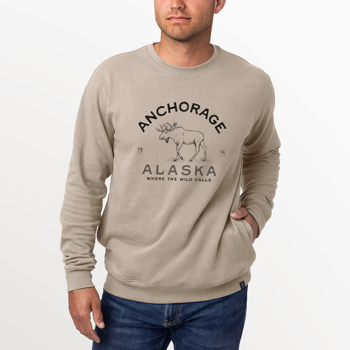 Anchorage Alaska Moose  - Unisex Reclaimed Crewneck Sweatshirt