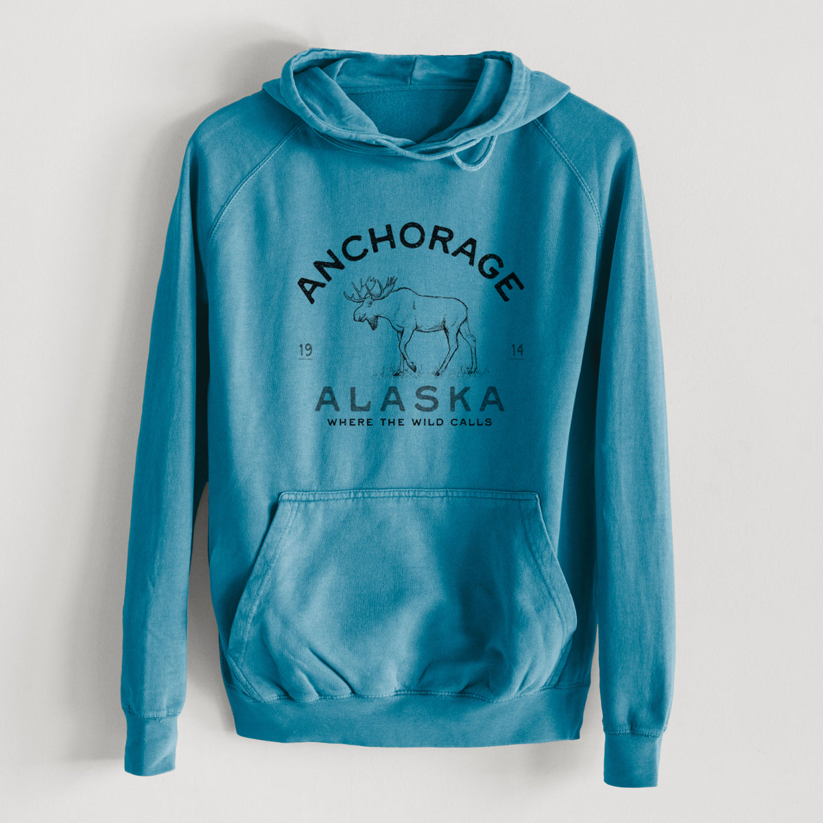 Anchorage Alaska Moose  - Mid-Weight Unisex Vintage 100% Cotton Hoodie