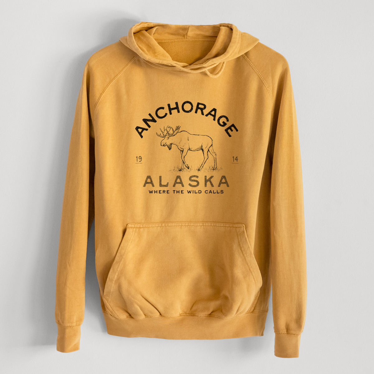 Anchorage Alaska Moose  - Mid-Weight Unisex Vintage 100% Cotton Hoodie