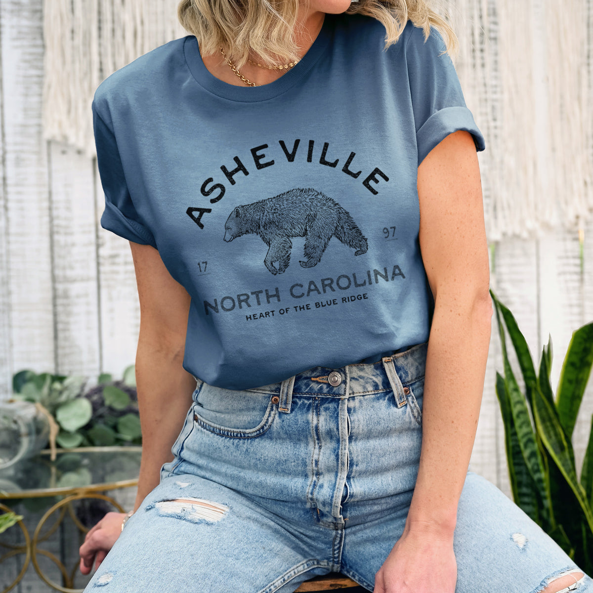 Asheville North Carolina - Black Bear - Lightweight 100% Cotton Unisex Crewneck