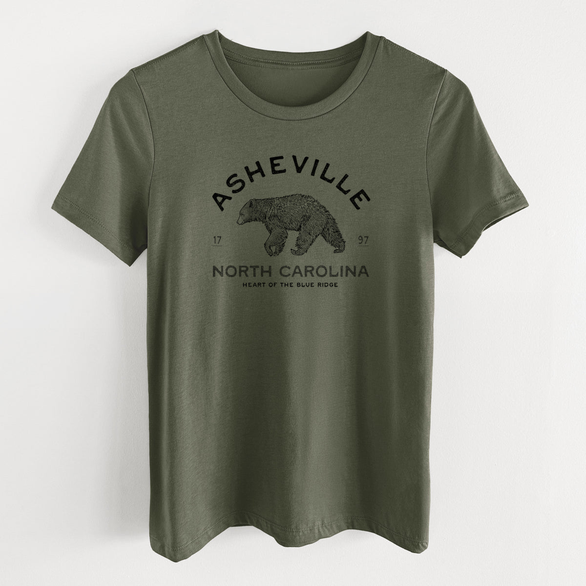 Asheville North Carolina - Black Bear - Women's Lightweight Relaxed Fit 100% Cotton Crewneck