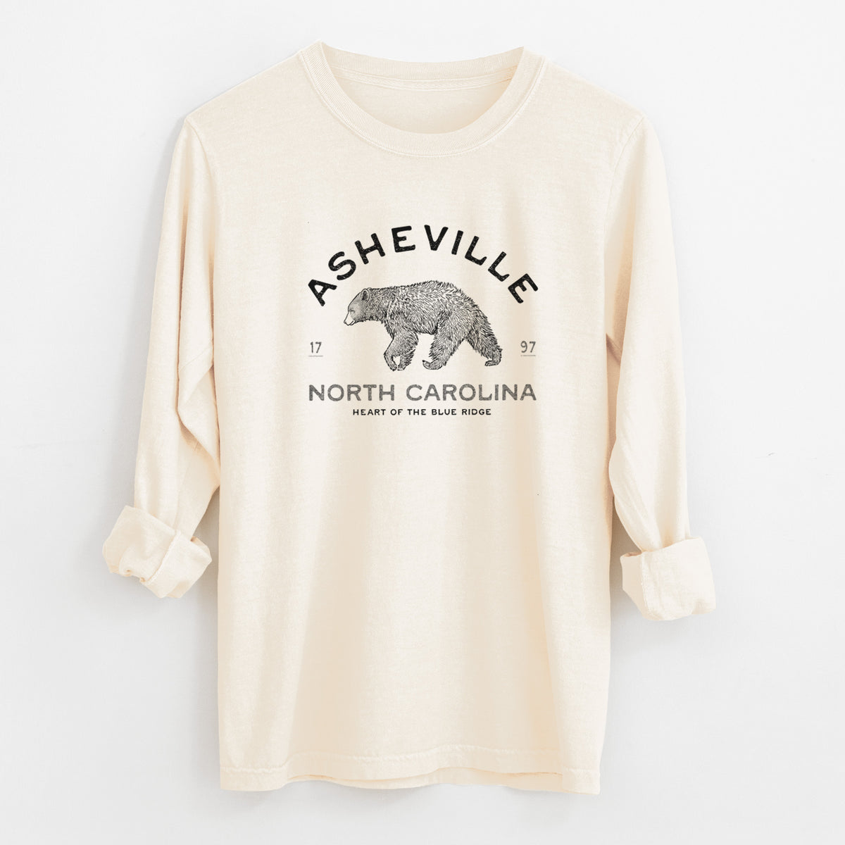 Asheville North Carolina - Black Bear - Unisex Comfort Colors 100% Cotton Long Sleeve