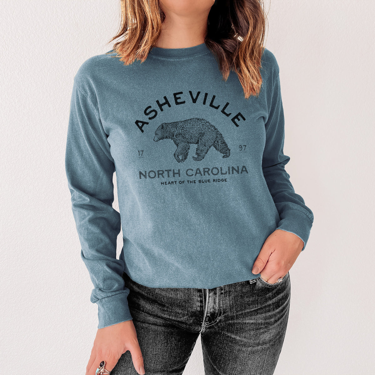 Asheville North Carolina - Black Bear - Unisex Comfort Colors 100% Cotton Long Sleeve