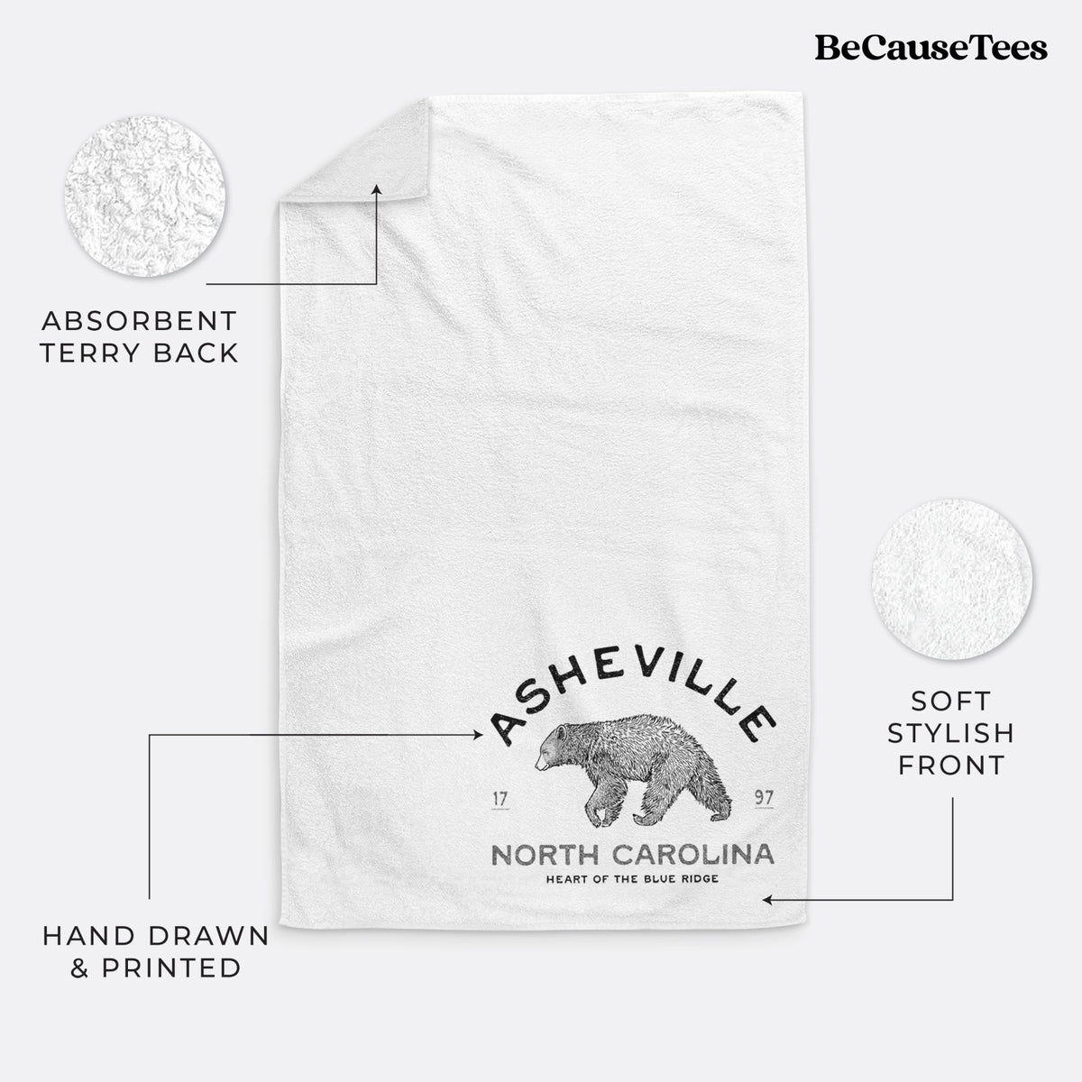 Asheville North Carolina - Black Bear Premium Decorative Hand Towel
