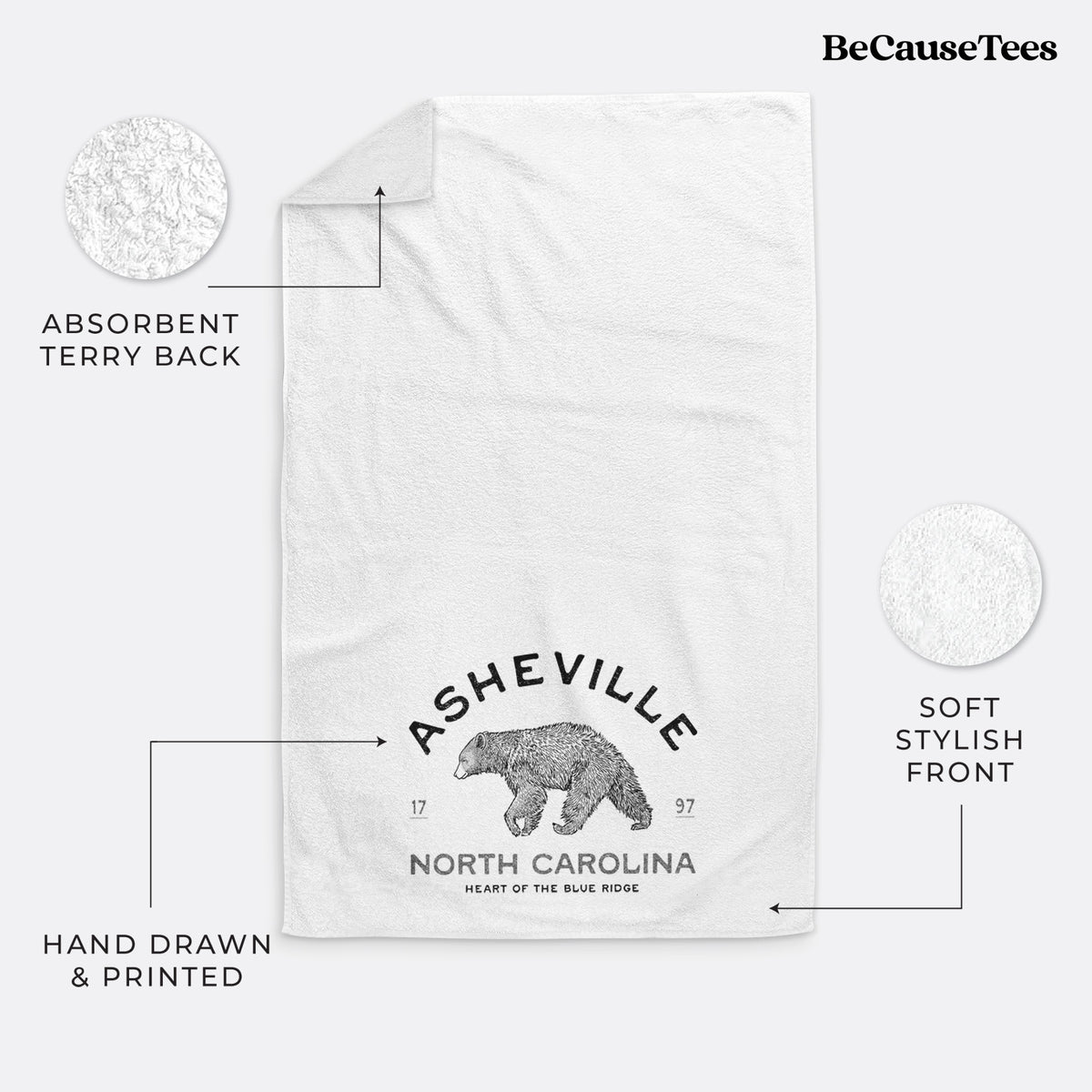 Asheville North Carolina - Black Bear Premium Decorative Hand Towel