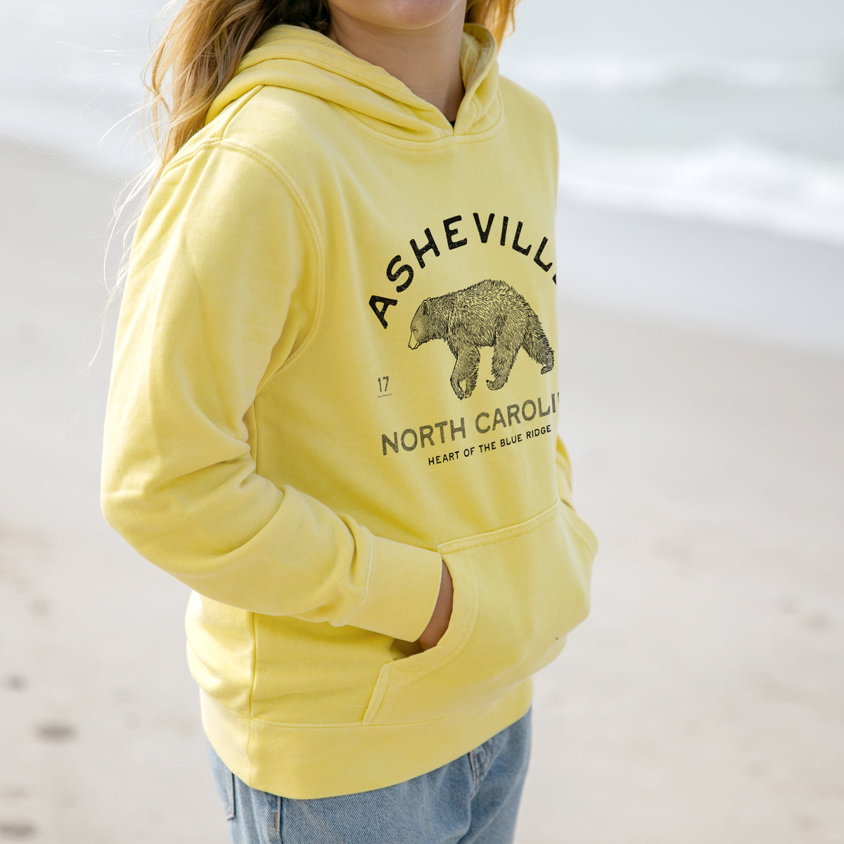 Asheville North Carolina - Black Bear - Youth Pigment Dyed Hoodie
