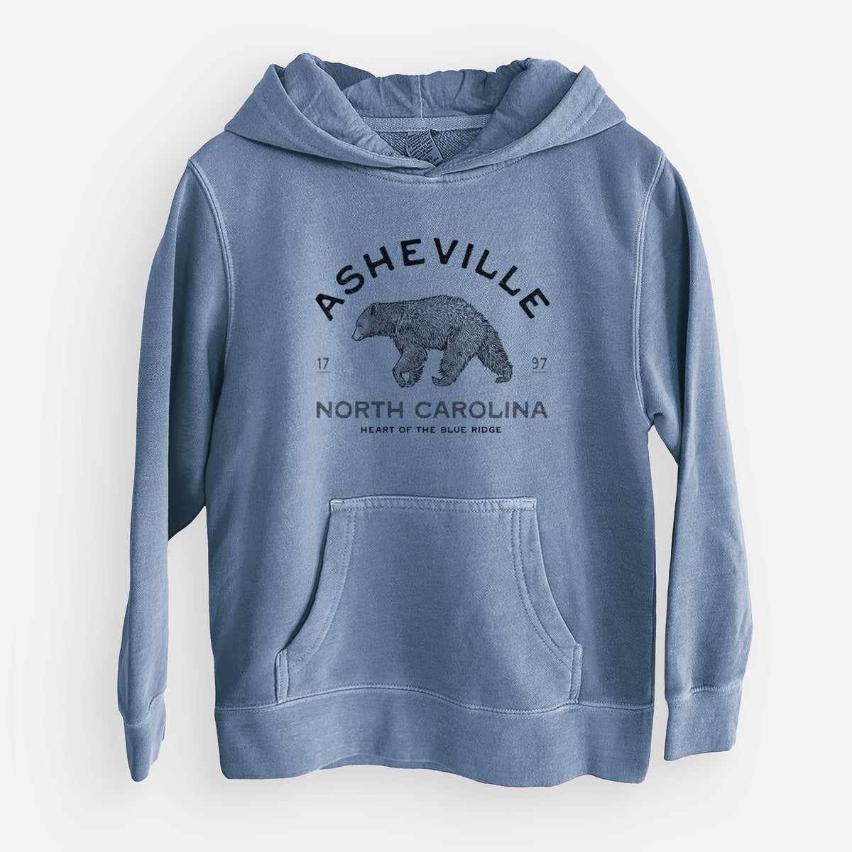 Asheville North Carolina - Black Bear - Youth Pigment Dyed Hoodie