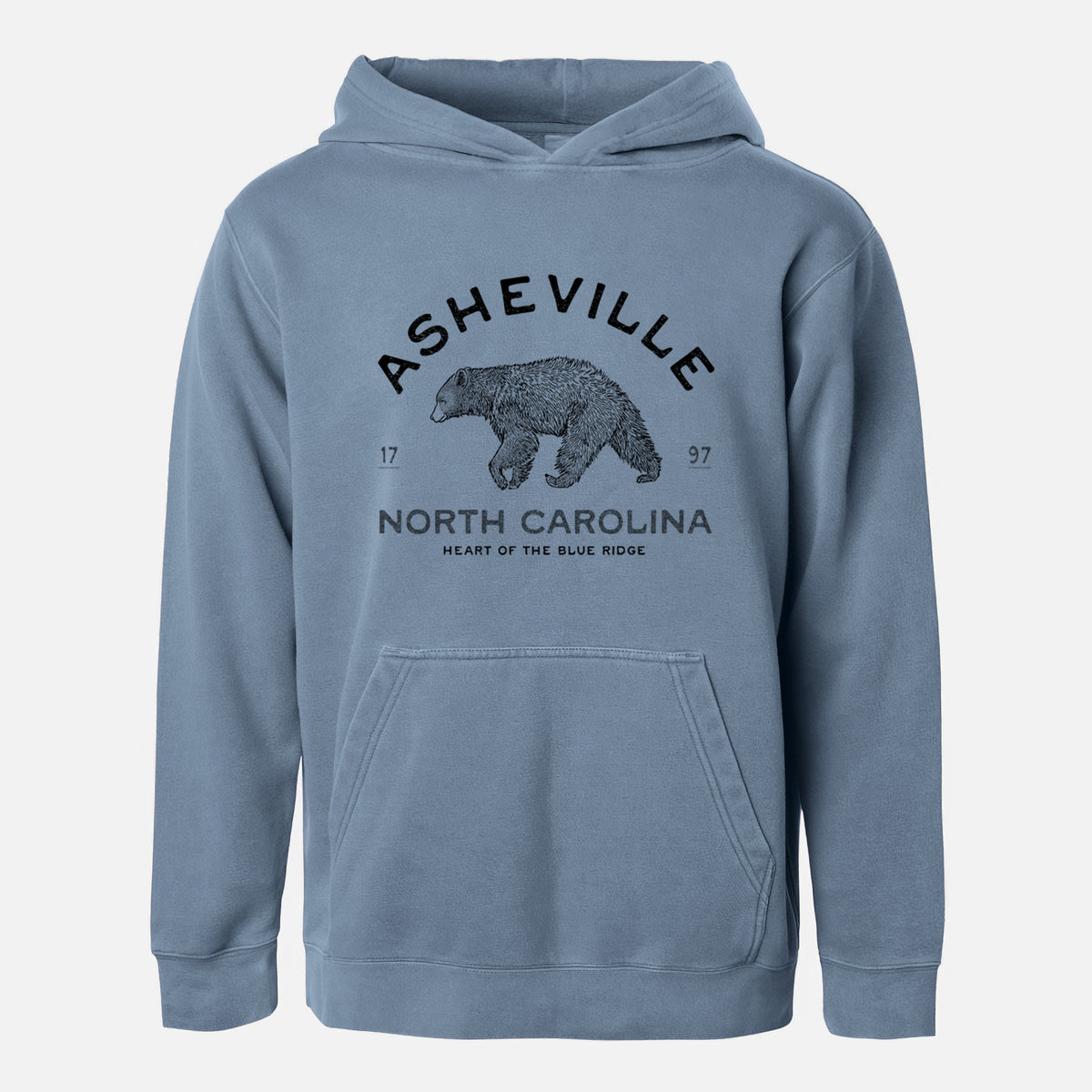 Asheville North Carolina - Black Bear - Youth Pigment Dyed Hoodie