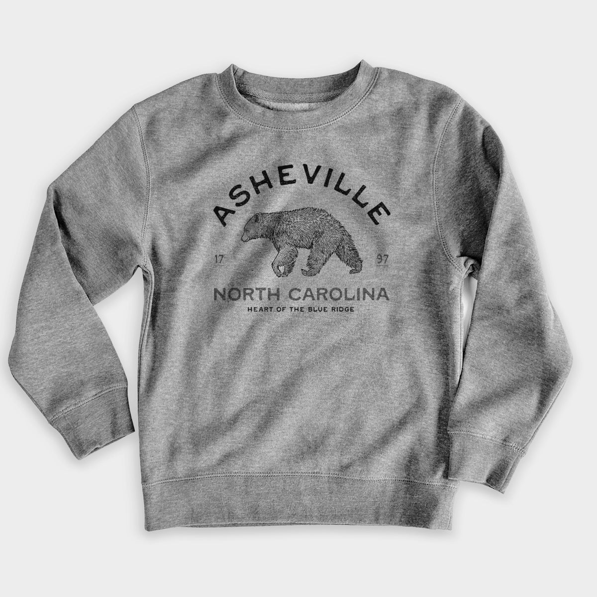 Asheville North Carolina - Black Bear - Youth Lightweight Crewneck Sweatshirt