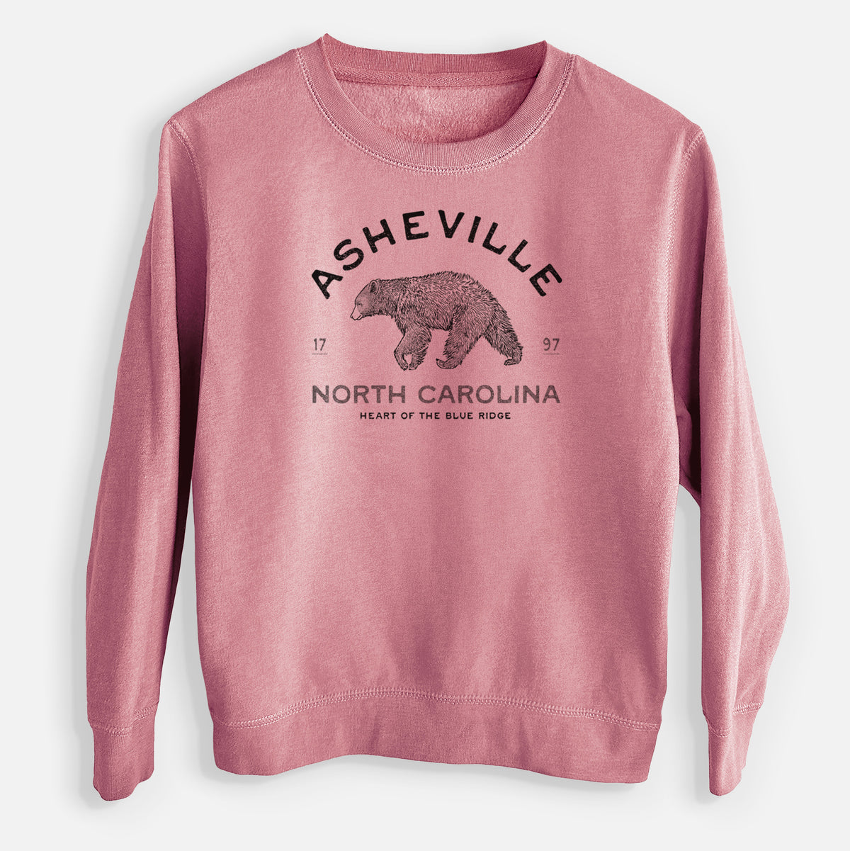 Asheville North Carolina - Black Bear - Youth Lightweight Crewneck Sweatshirt