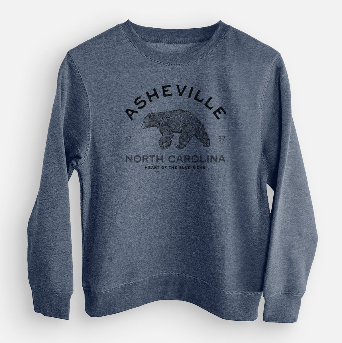 Asheville North Carolina - Black Bear - Youth Lightweight Crewneck Sweatshirt