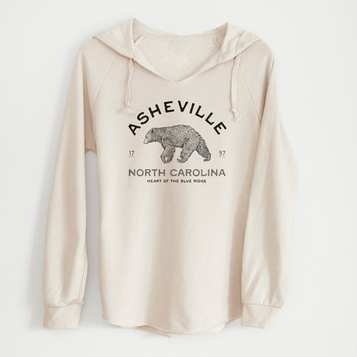Asheville North Carolina - Black Bear - Cali Wave Hooded Sweatshirt