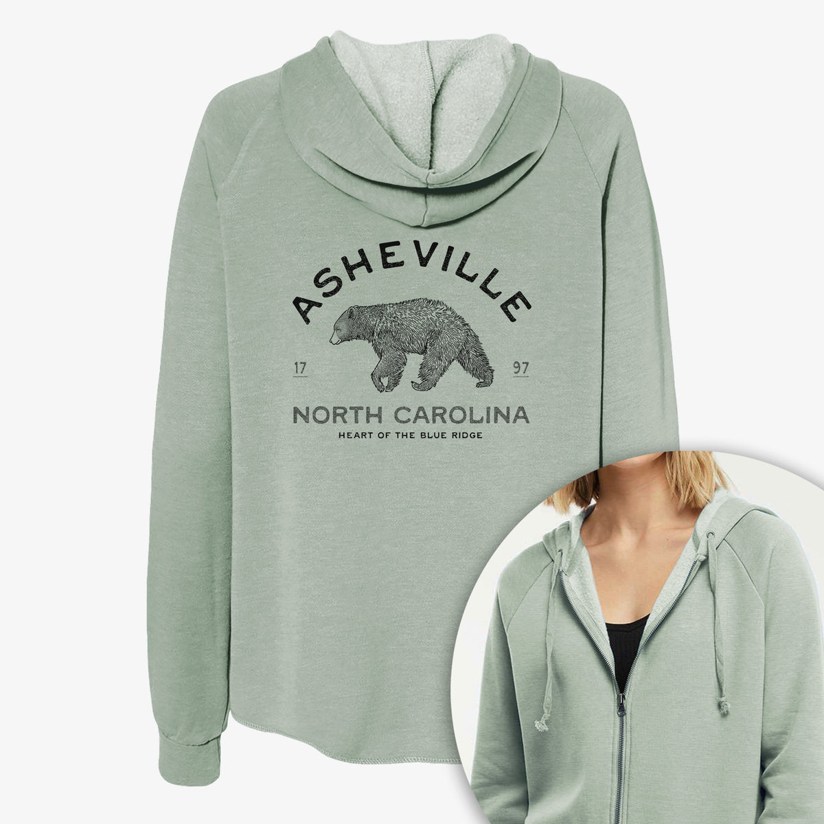 Asheville North Carolina - Black Bear - Women's Cali Wave Zip-Up Sweatshirt