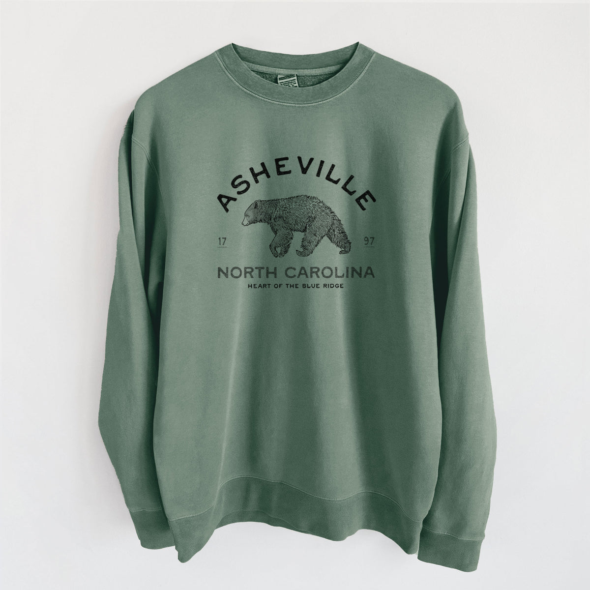 Asheville North Carolina - Black Bear - Unisex Pigment Dyed Crew Sweatshirt