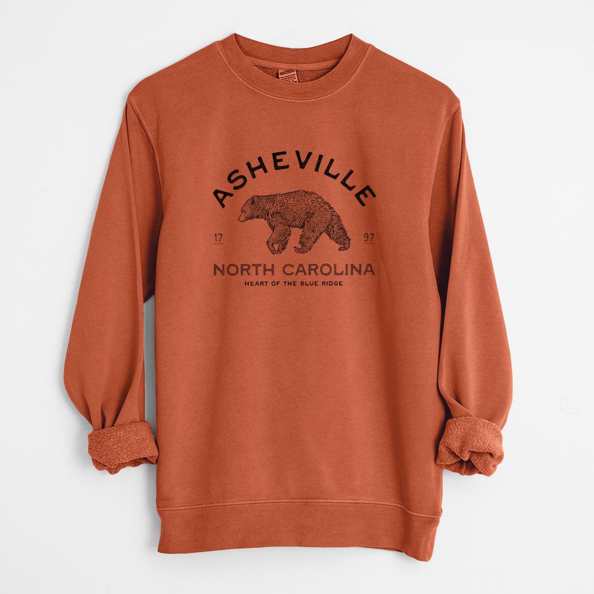 Asheville North Carolina - Black Bear - Unisex Pigment Dyed Crew Sweatshirt