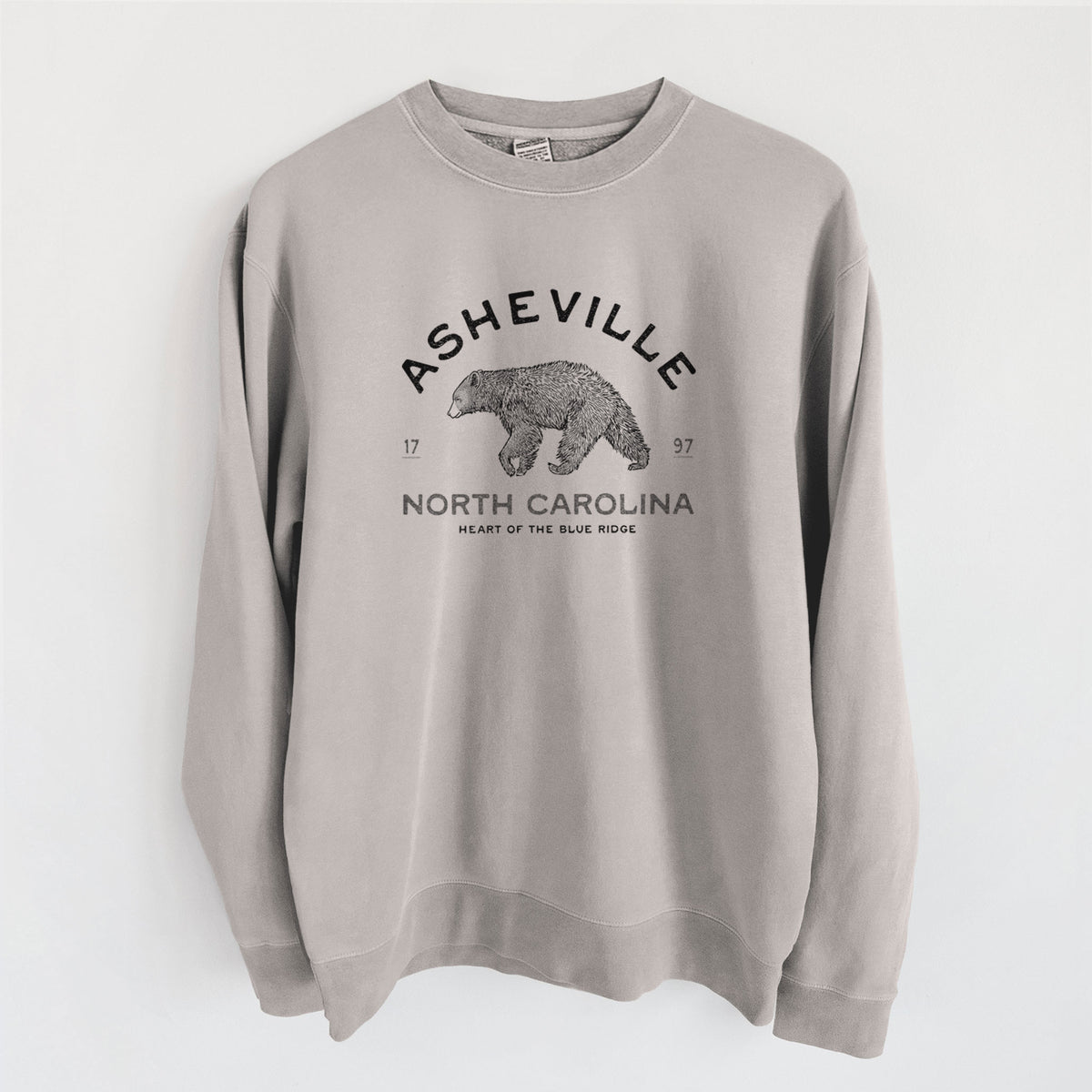 Asheville North Carolina - Black Bear - Unisex Pigment Dyed Crew Sweatshirt