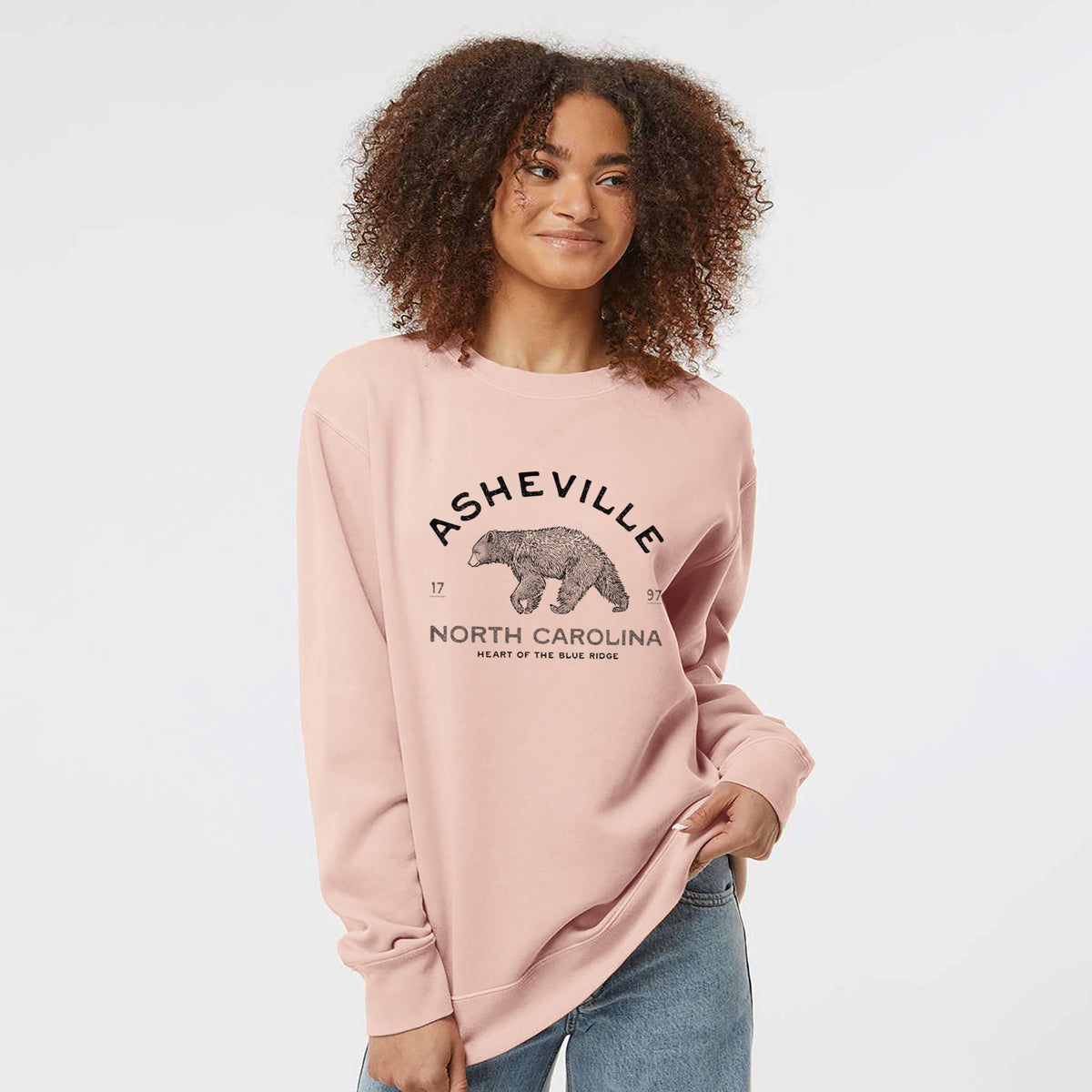 Asheville North Carolina - Black Bear - Unisex Pigment Dyed Crew Sweatshirt
