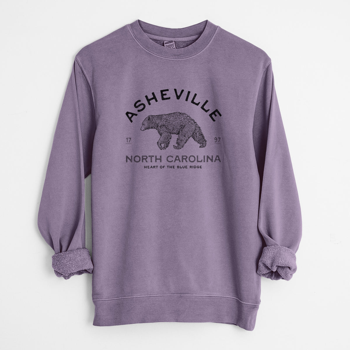 Asheville North Carolina - Black Bear - Unisex Pigment Dyed Crew Sweatshirt