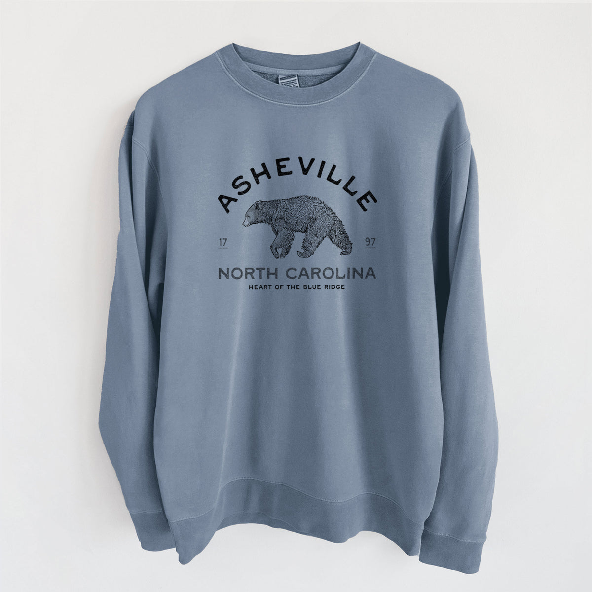 Asheville North Carolina - Black Bear - Unisex Pigment Dyed Crew Sweatshirt