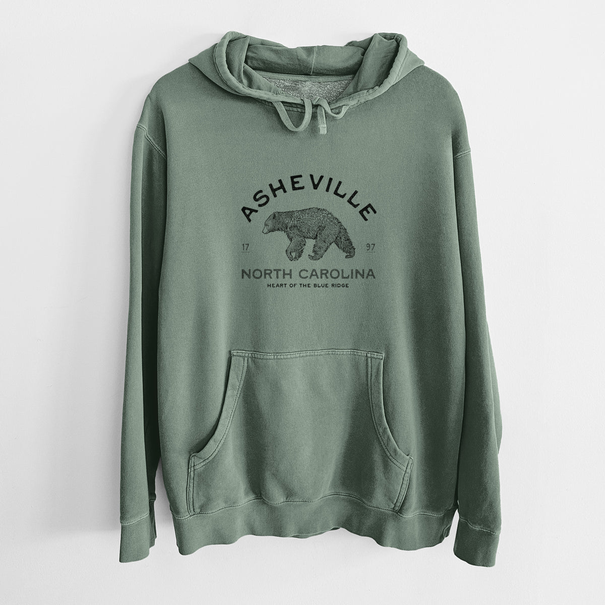 Asheville North Carolina - Black Bear - Unisex Pigment Dyed Hoodie