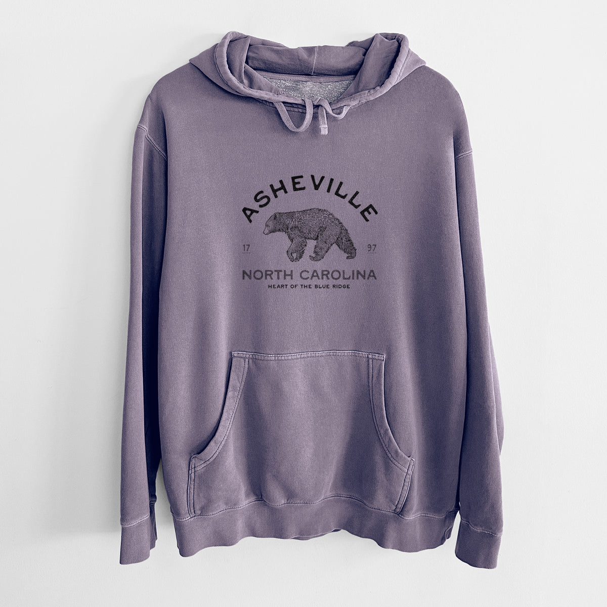 Asheville North Carolina - Black Bear - Unisex Pigment Dyed Hoodie