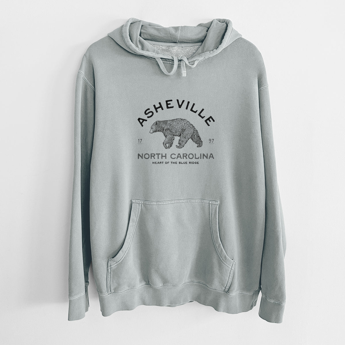 Asheville North Carolina - Black Bear - Unisex Pigment Dyed Hoodie