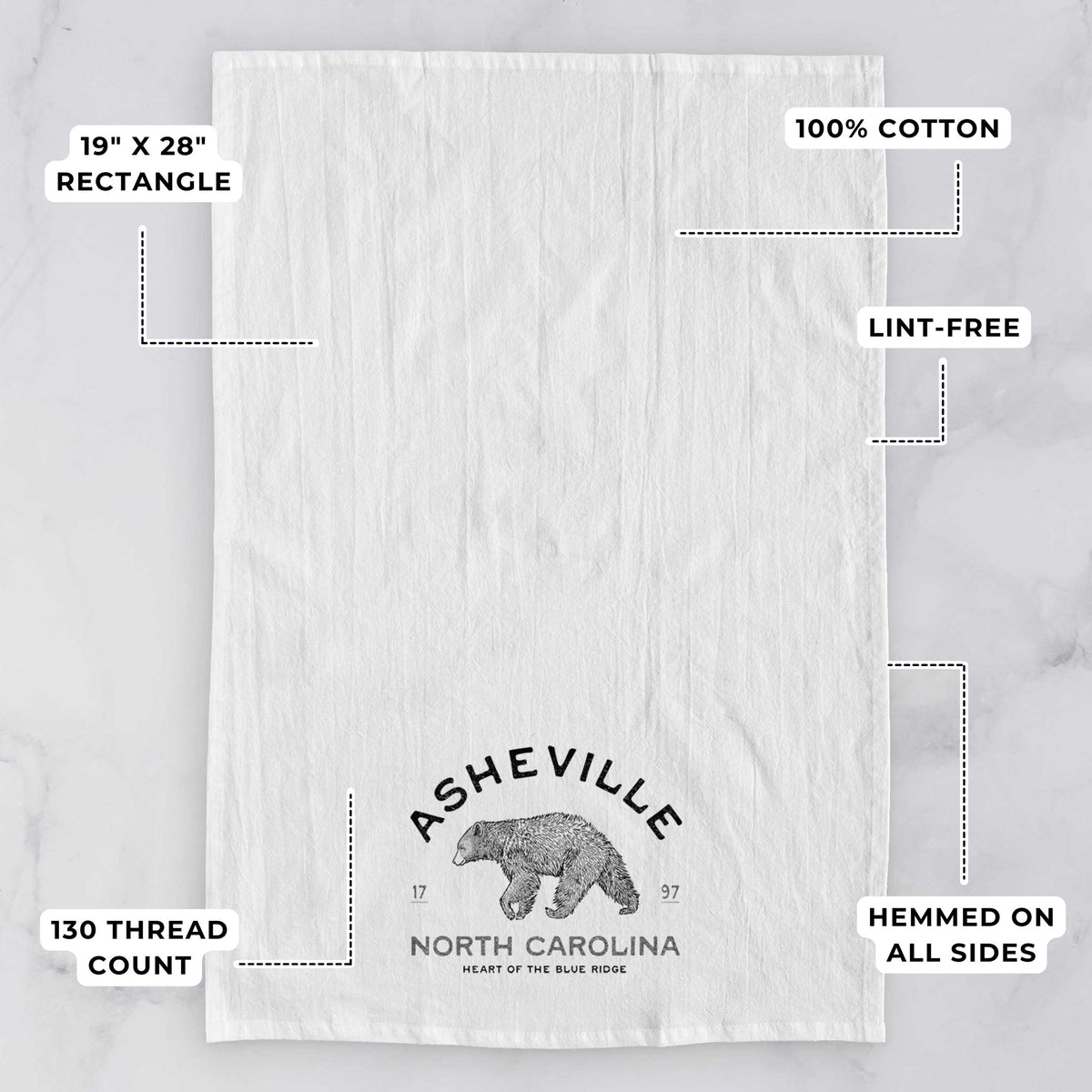 Asheville North Carolina - Black Bear Tea Towel