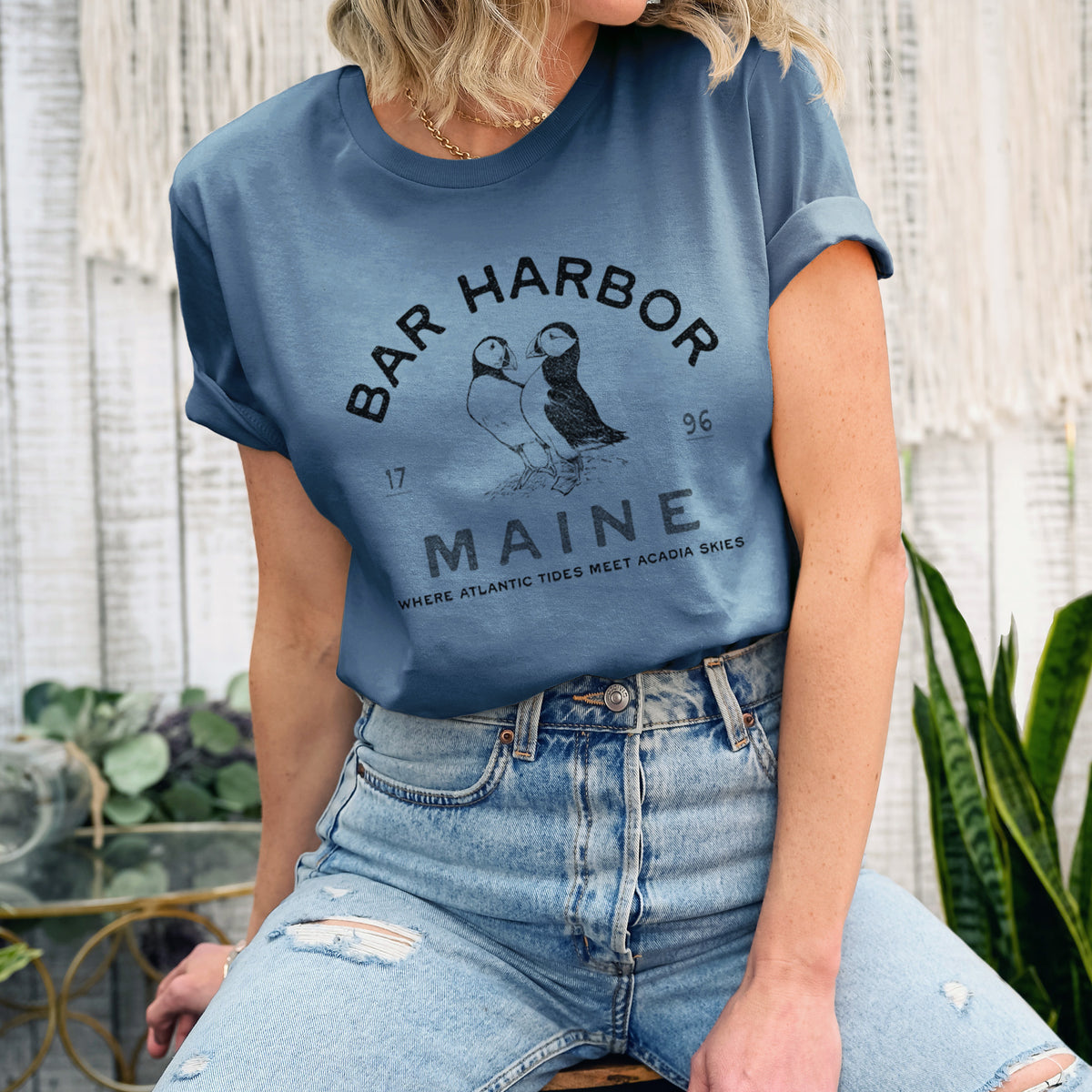 Bar Harbor Maine - Atlantic Puffins - Lightweight 100% Cotton Unisex Crewneck