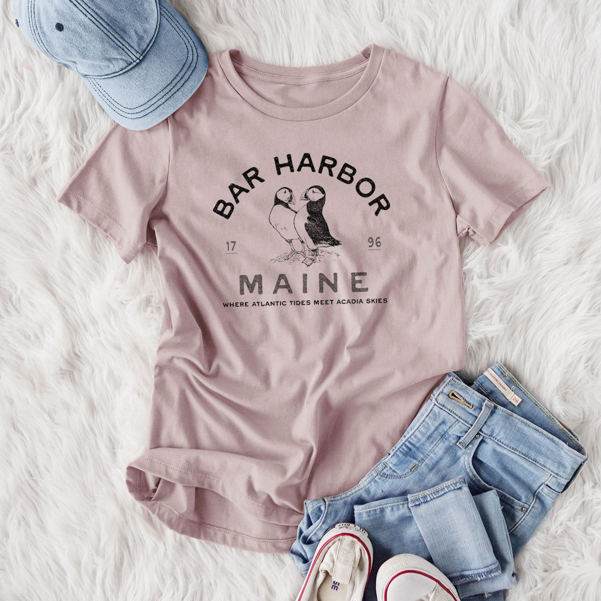 Bar Harbor Maine - Atlantic Puffins - Women's Lightweight Relaxed Fit 100% Cotton Crewneck