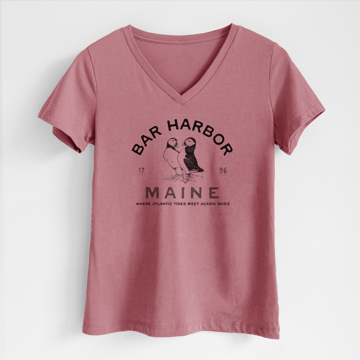 Bar Harbor Maine - Atlantic Puffins - Women's Lightweight Relaxed Fit 100% Cotton V-neck