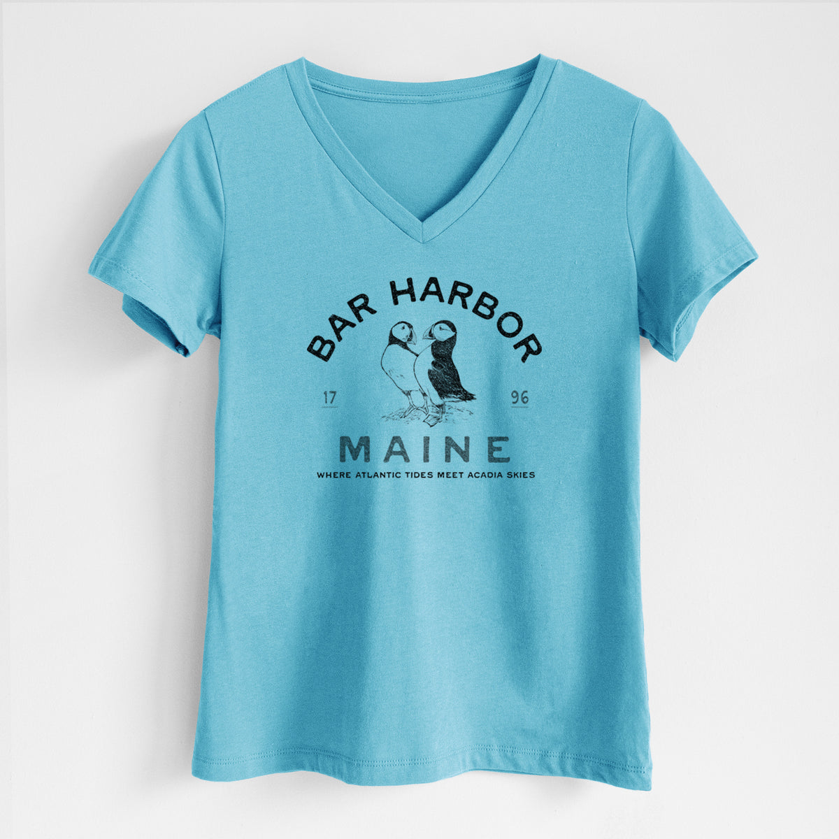 Bar Harbor Maine - Atlantic Puffins - Women's Lightweight Relaxed Fit 100% Cotton V-neck