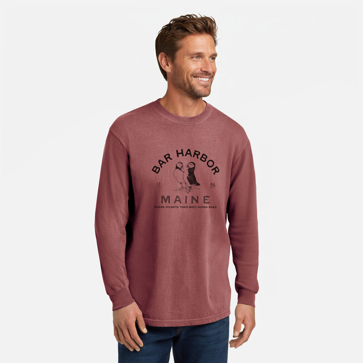Bar Harbor Maine - Atlantic Puffins - Unisex Comfort Colors 100% Cotton Long Sleeve