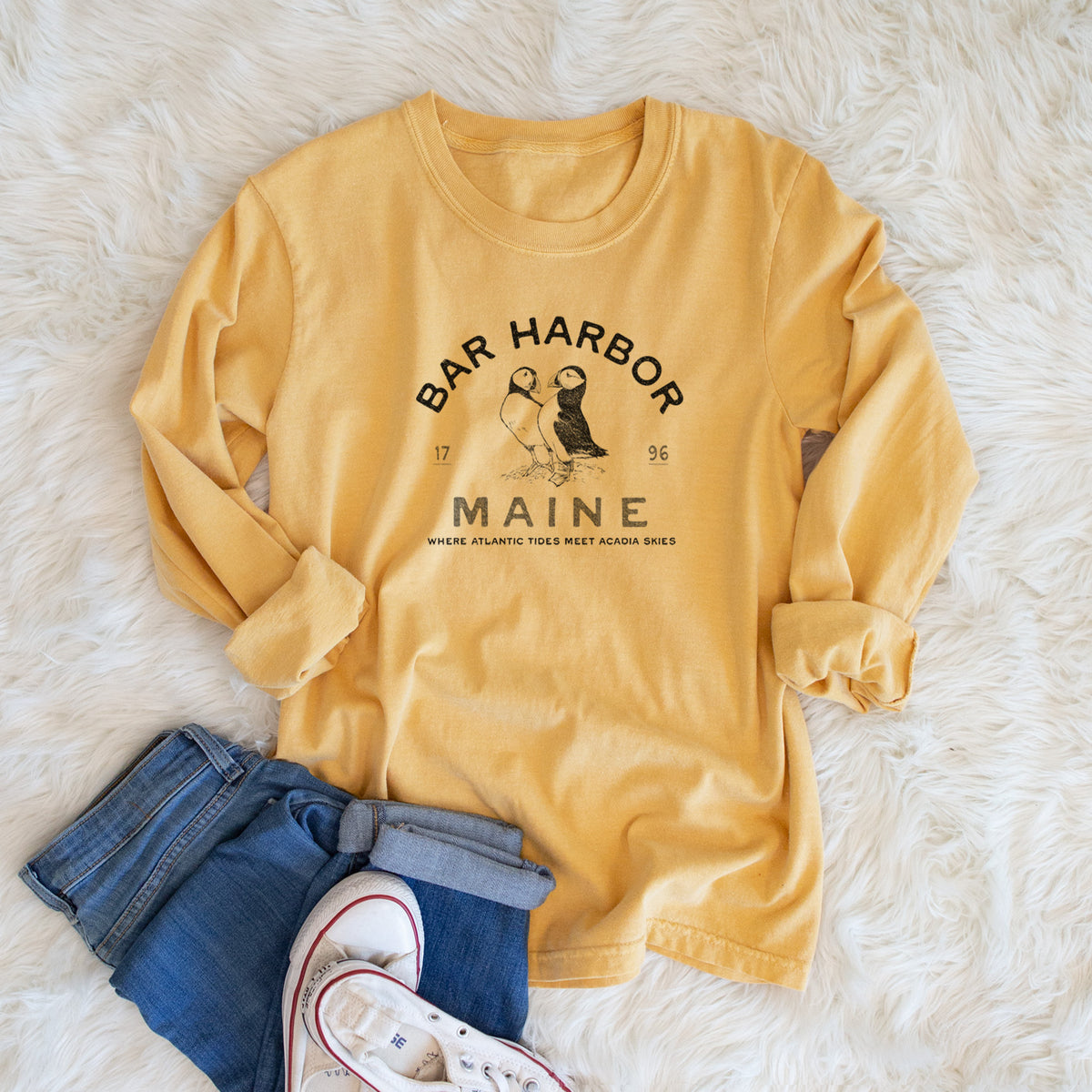 Bar Harbor Maine - Atlantic Puffins - Unisex Comfort Colors 100% Cotton Long Sleeve