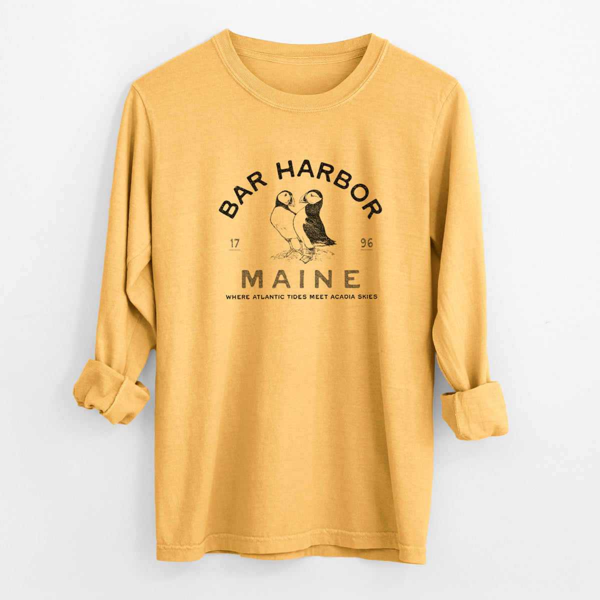 Bar Harbor Maine - Atlantic Puffins - Unisex Comfort Colors 100% Cotton Long Sleeve
