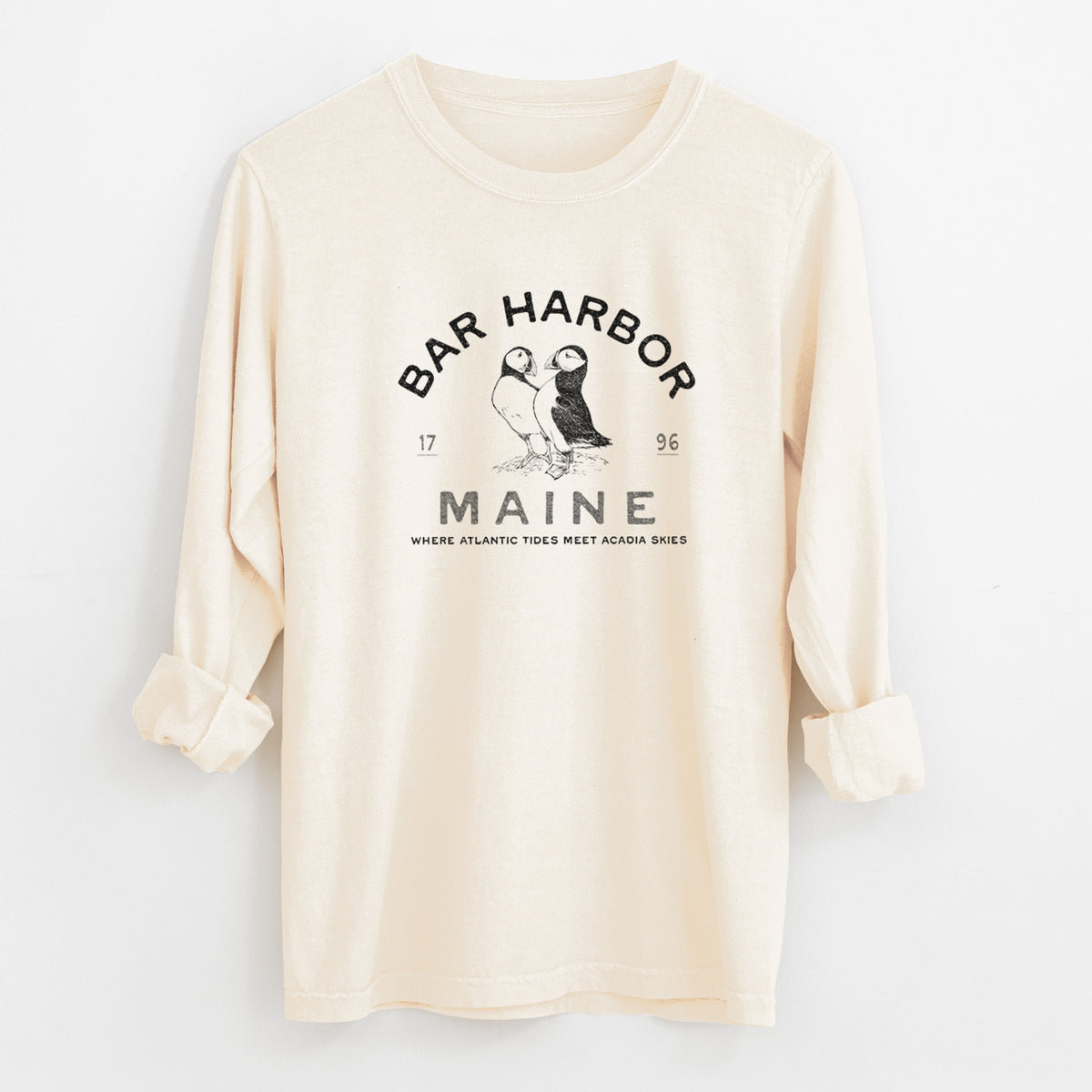 Bar Harbor Maine - Atlantic Puffins - Unisex Comfort Colors 100% Cotton Long Sleeve